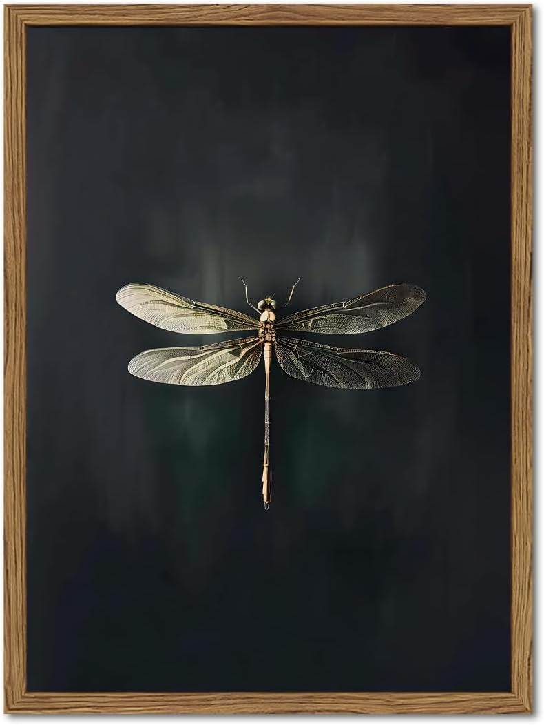 Vintage Dragonfly Framed Canvas Wall Art