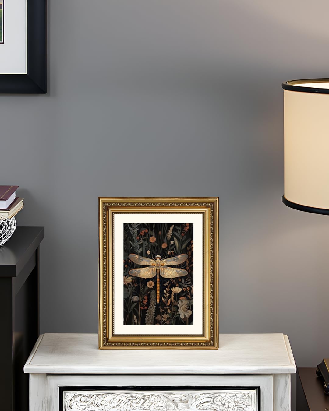 Gold Dragonfly Botanical Framed Wall Art