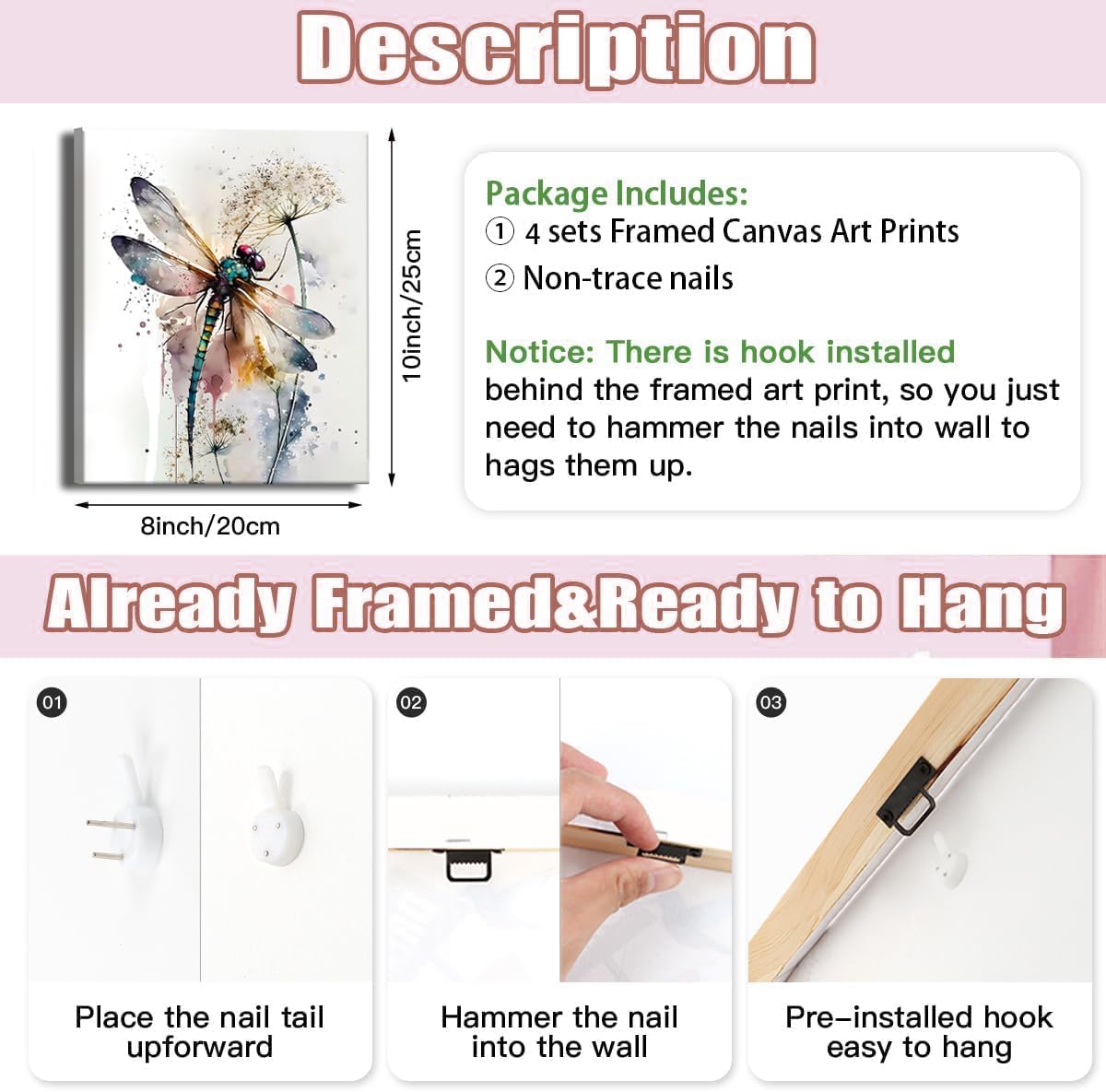 Watercolor Dragonfly Framed Wall Art