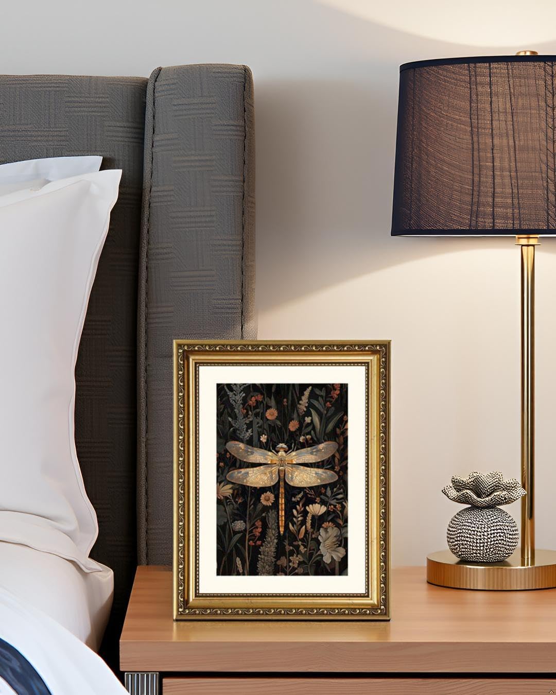 Gold Dragonfly Botanical Framed Wall Art