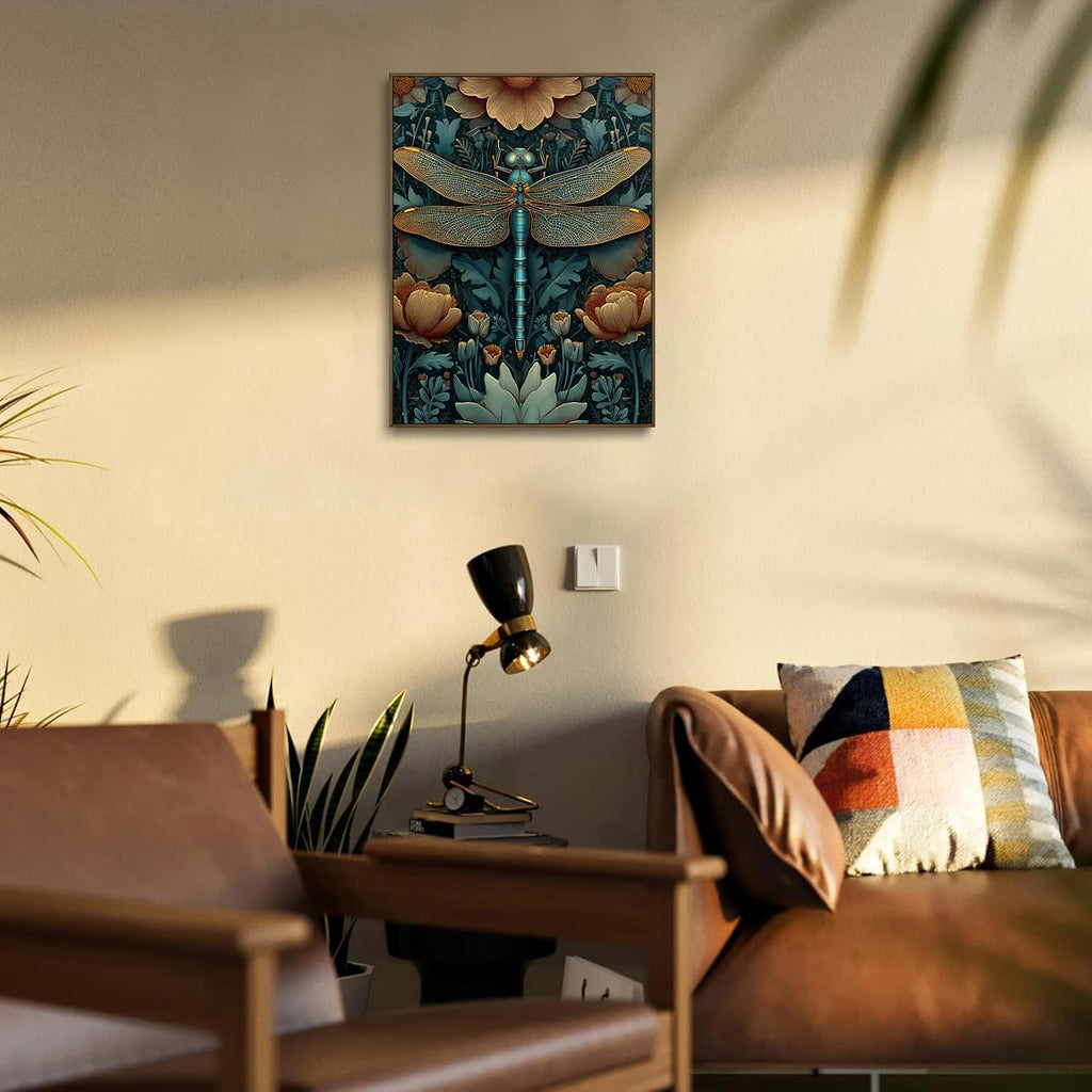 Dark Dragonfly Framed Canvas Wall Art