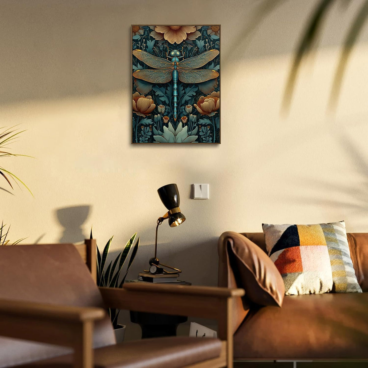Dark Dragonfly Framed Canvas Wall Art