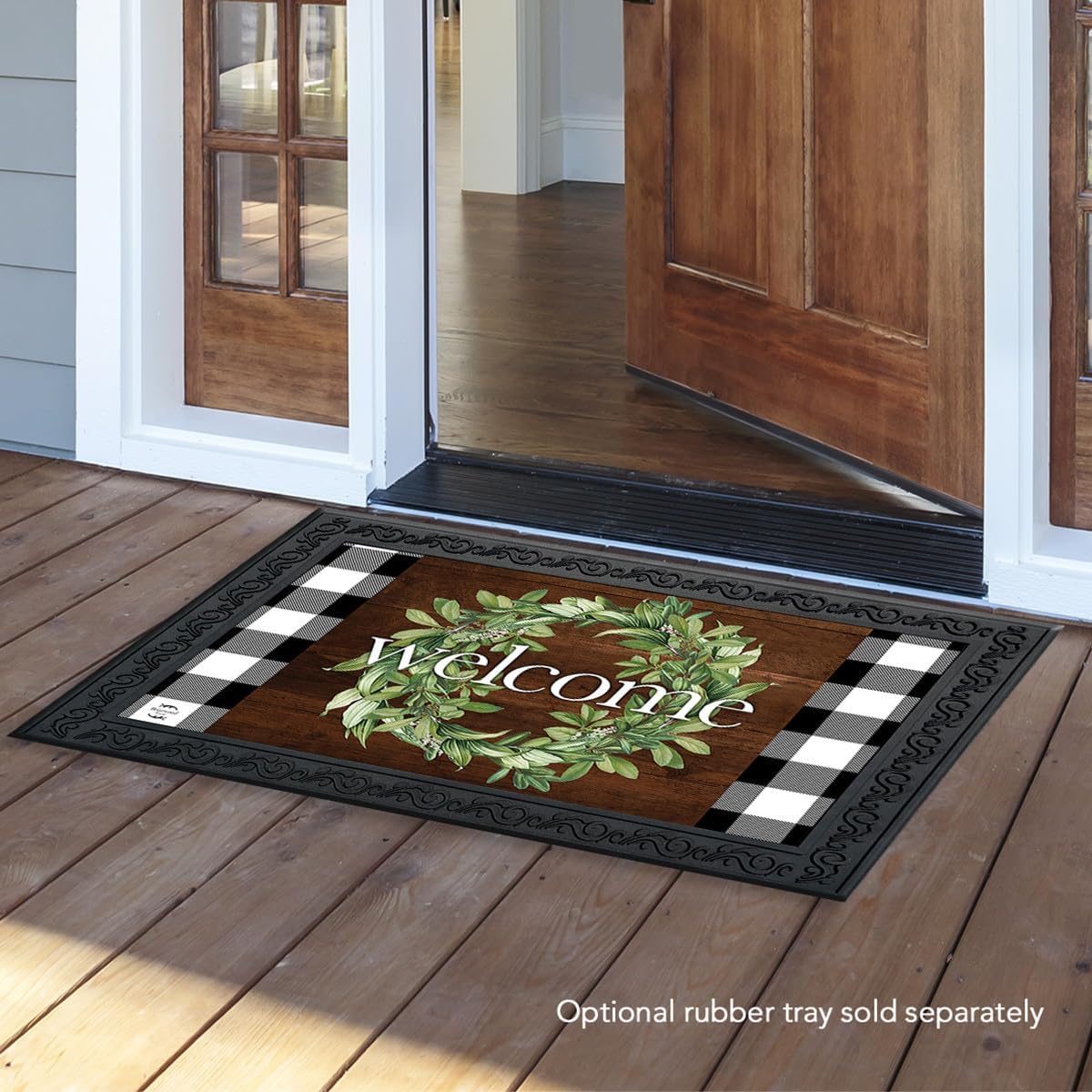 Farmhouse Spring Wreath Indoor‑Outdoor Doormat