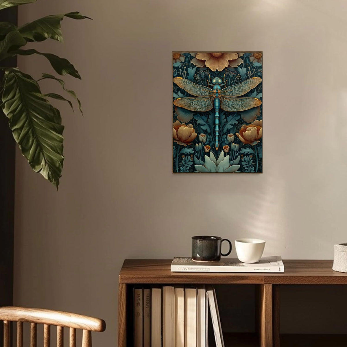 Dark Dragonfly Framed Canvas Wall Art
