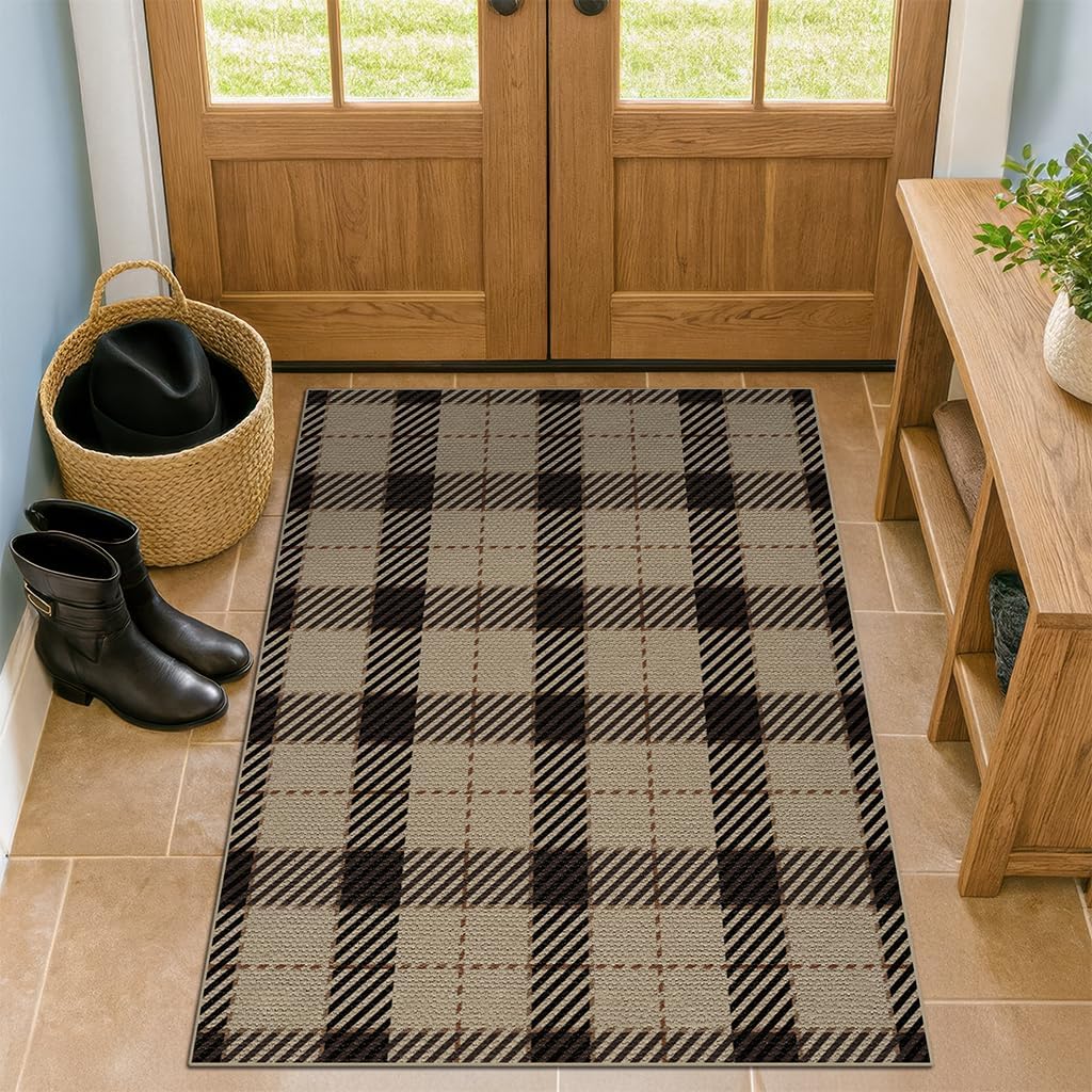 Washable Farmhouse Plaid Entryway Rug