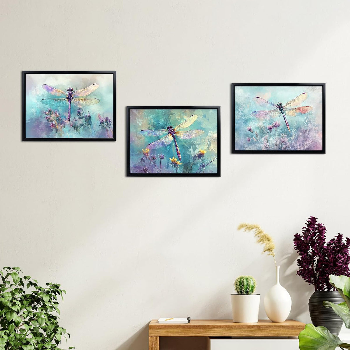 Blue‑Purple Dragonfly Flower Wall Art Set