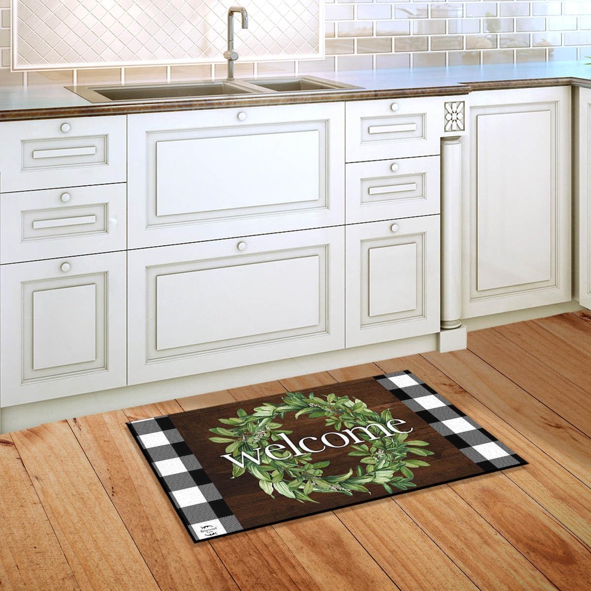 Farmhouse Spring Wreath Indoor‑Outdoor Doormat