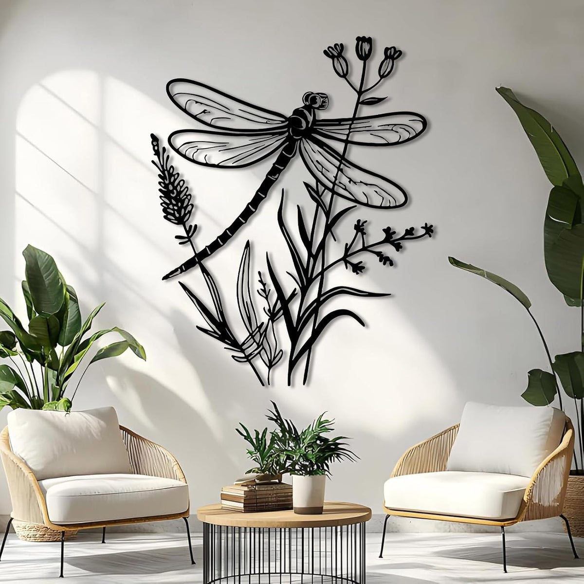 Black Dragonfly Flower Metal Wall Decor