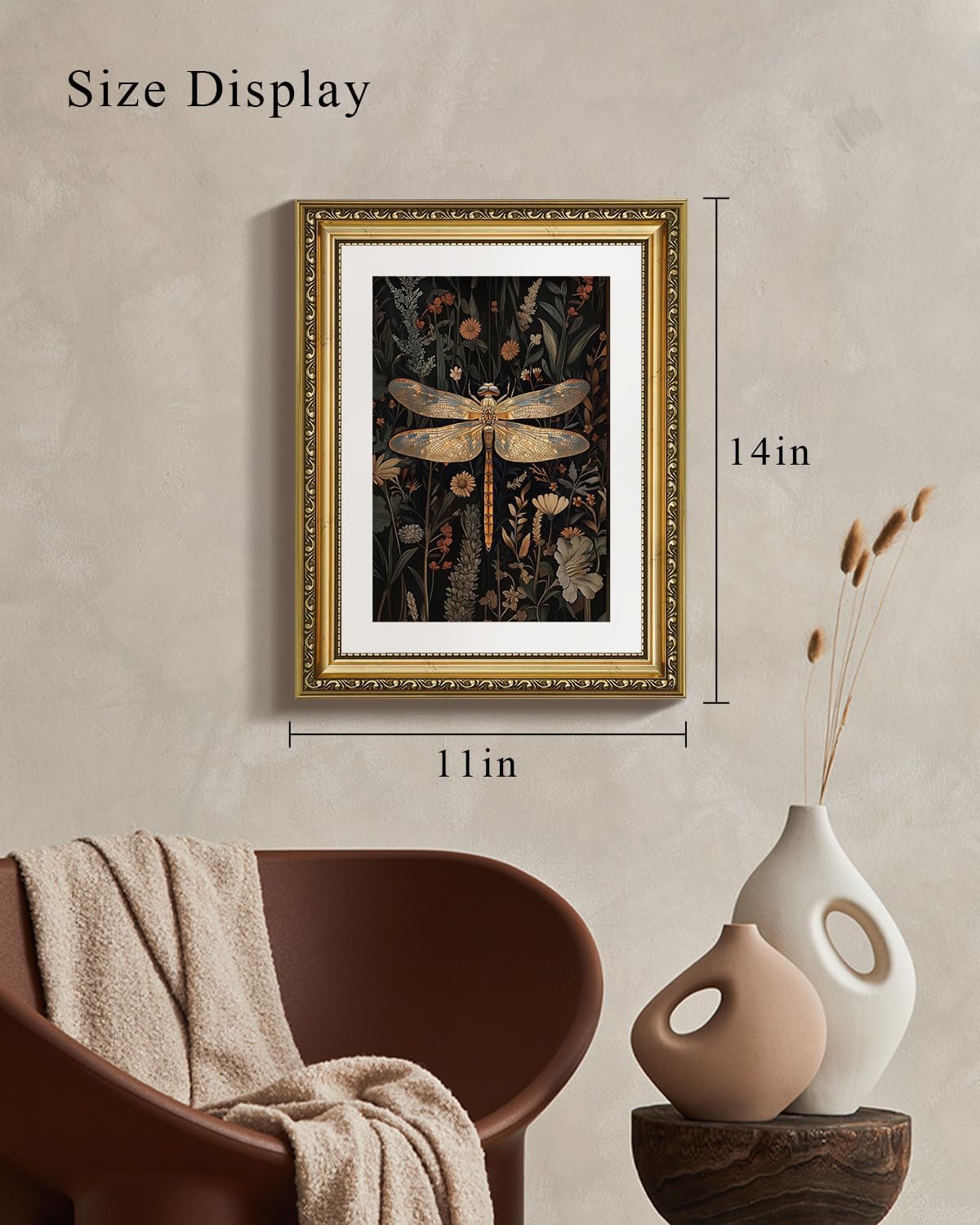Gold Dragonfly Botanical Framed Wall Art