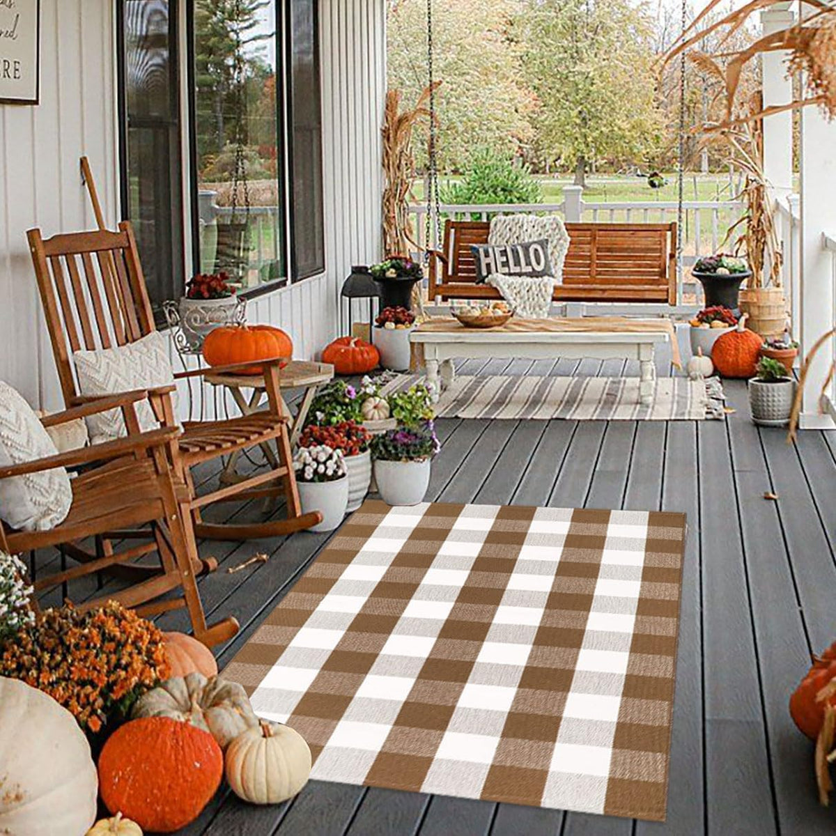 Farmhouse Buffalo‑Check Outdoor Porch Rug