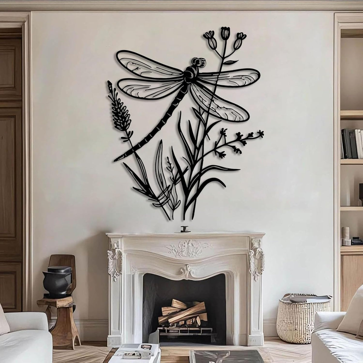 Black Dragonfly Flower Metal Wall Decor