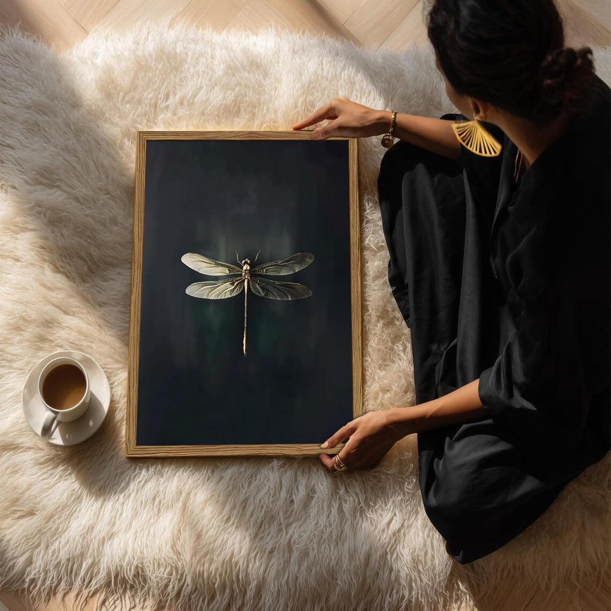 Vintage Dragonfly Framed Canvas Wall Art