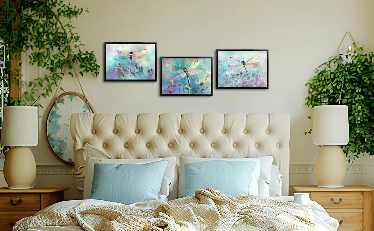 Blue‑Purple Dragonfly Flower Wall Art Set