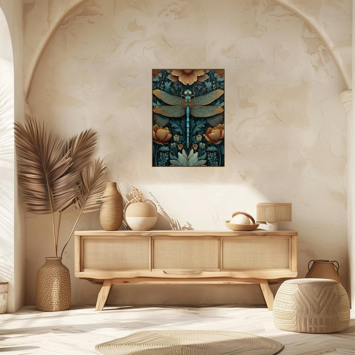 Dark Dragonfly Framed Canvas Wall Art