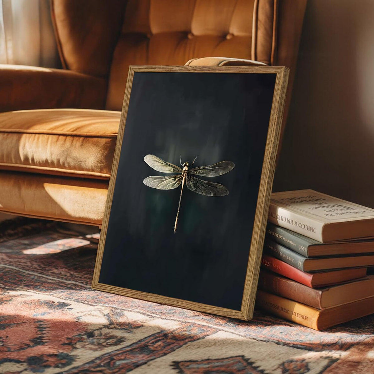 Vintage Dragonfly Framed Canvas Wall Art