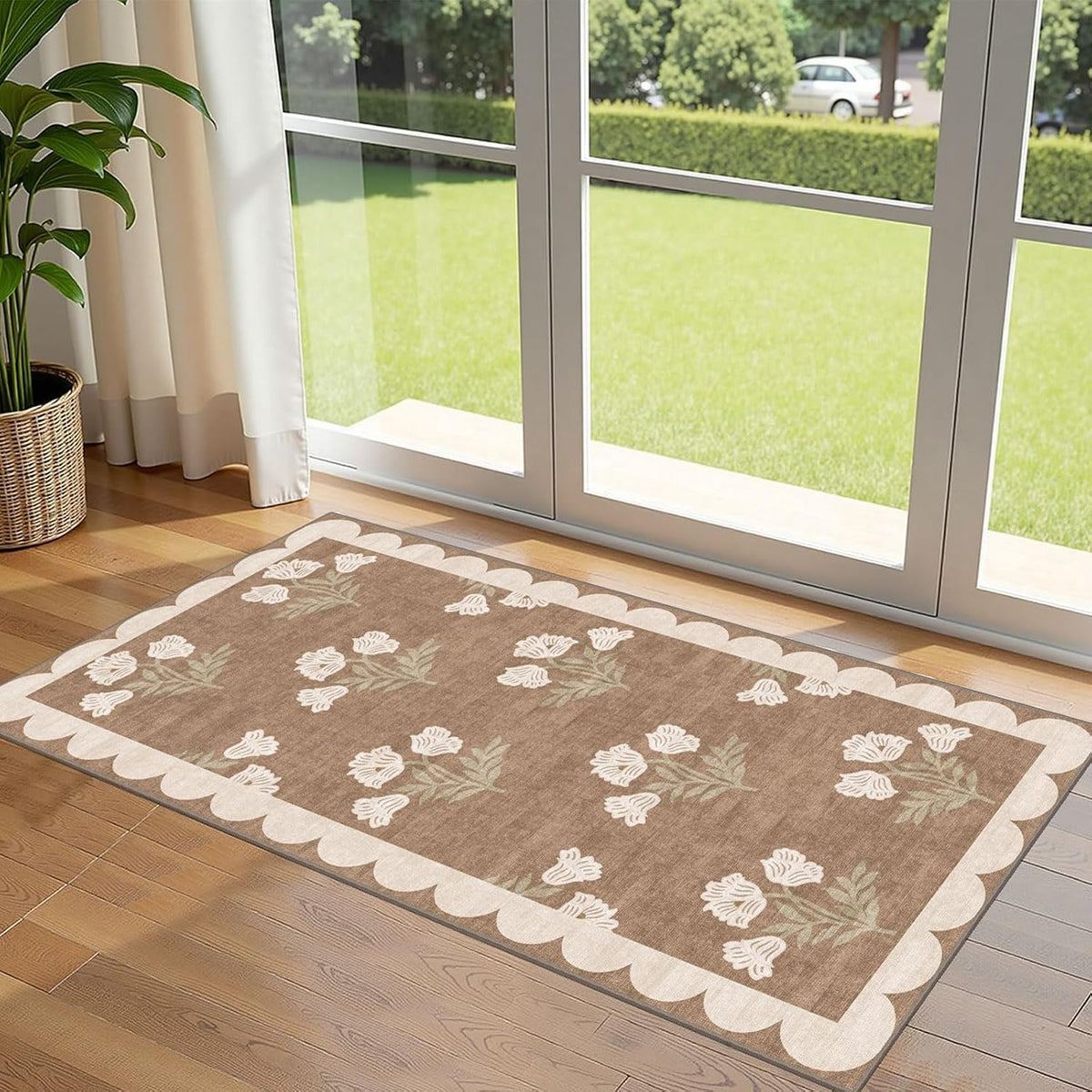 Boho Floral Farmhouse Entryway Rug