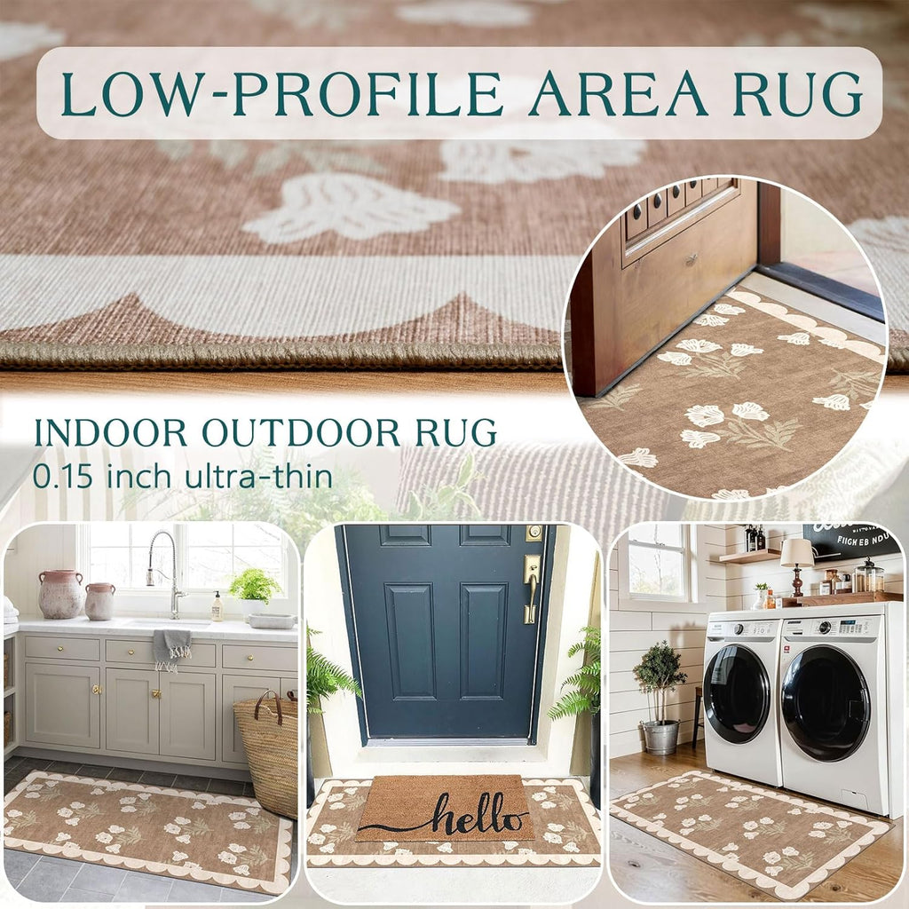Boho Floral Farmhouse Entryway Rug
