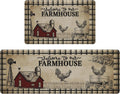 Retro Rooster Farmhouse Kitchen Rug Set