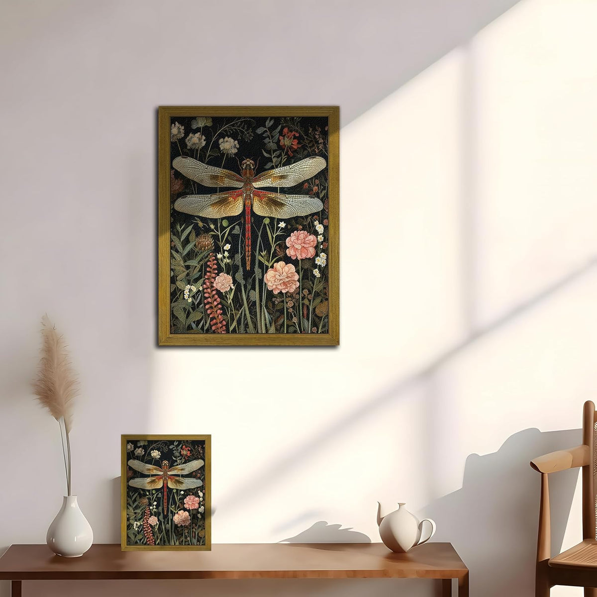 Vintage Dragonfly Flower Framed Wall Art