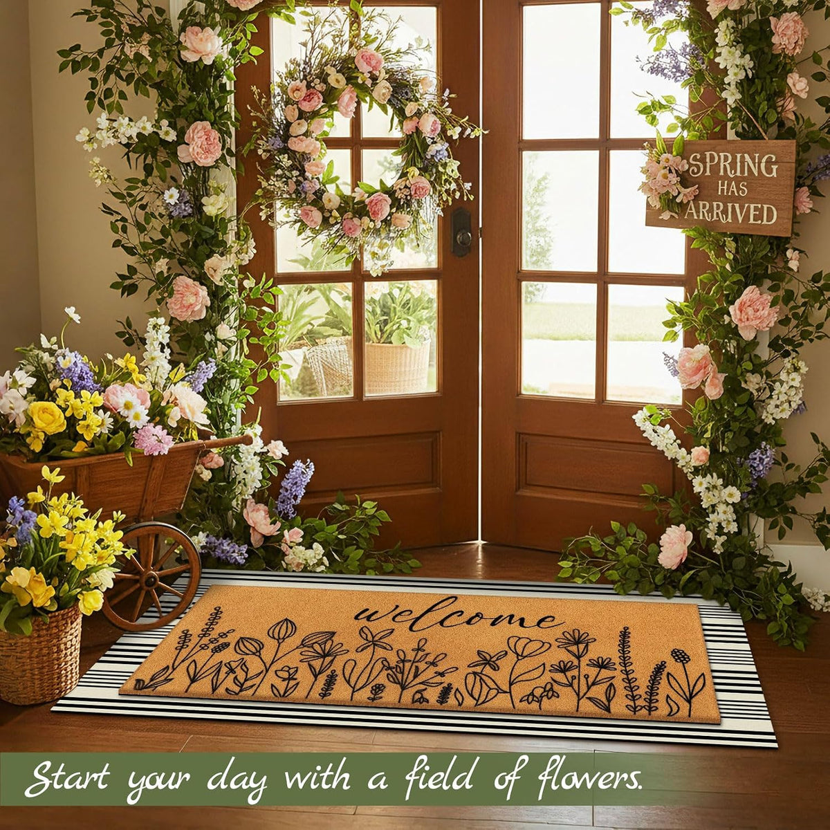 Large Floral Layered Welcome Doormat Set