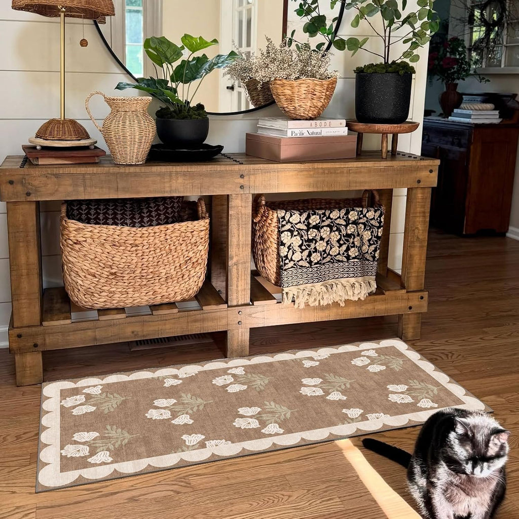 Boho Floral Farmhouse Entryway Rug