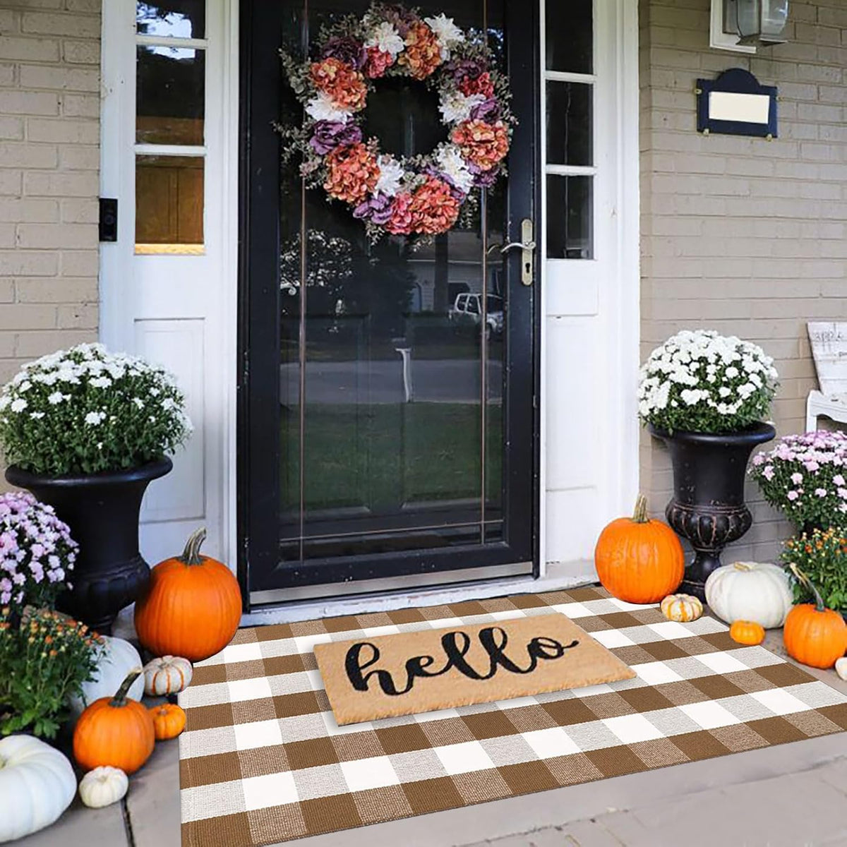 Farmhouse Buffalo‑Check Outdoor Porch Rug