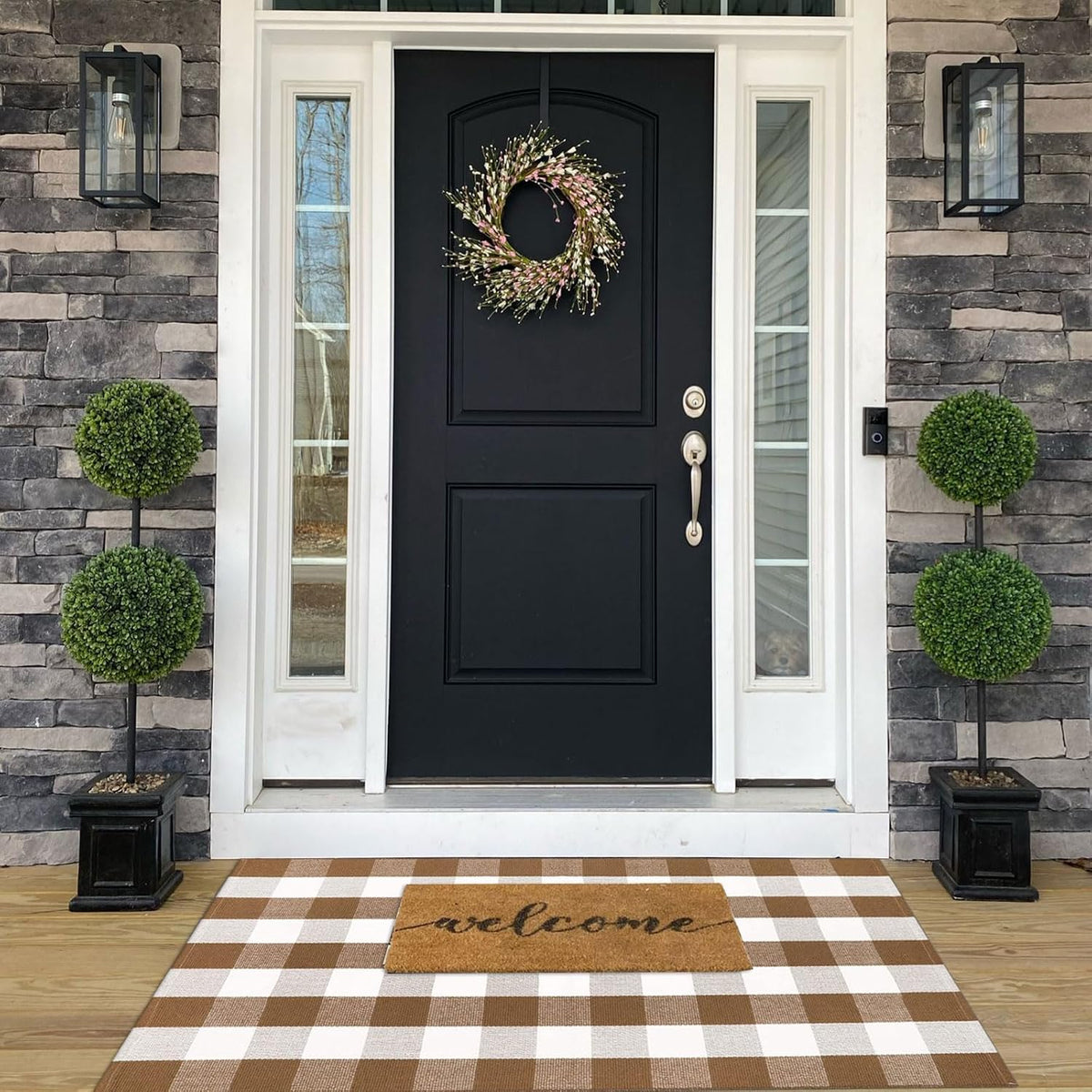 Farmhouse Buffalo‑Check Outdoor Porch Rug