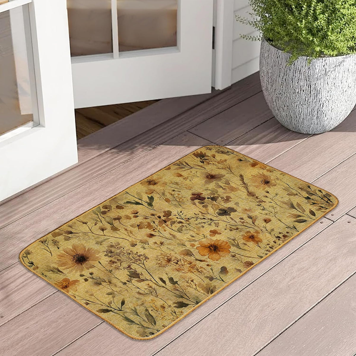 Vintage Wildflower Welcome Door Mat Rug