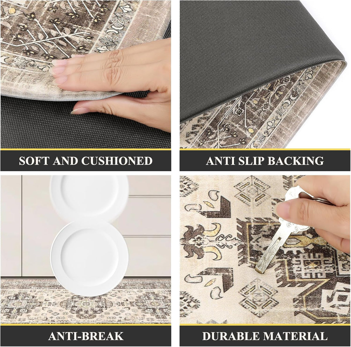 Non‑Slip Cushioned Kitchen Rug Set