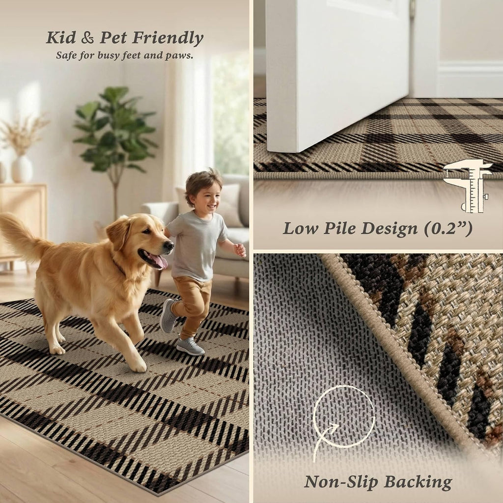 Washable Farmhouse Plaid Entryway Rug