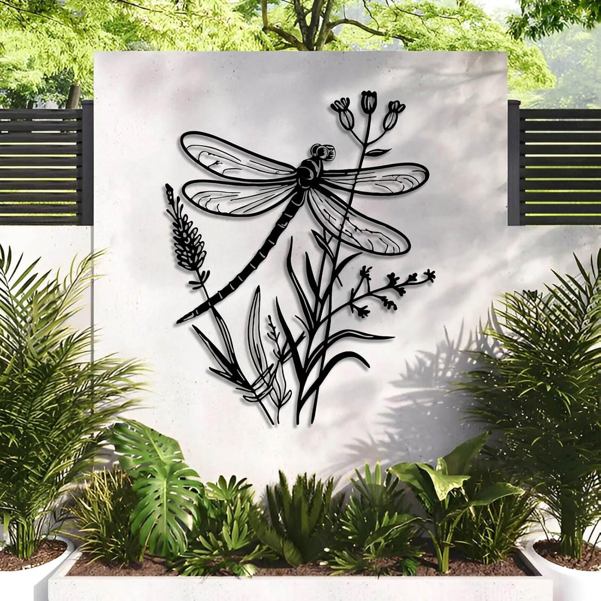 Black Dragonfly Flower Metal Wall Decor