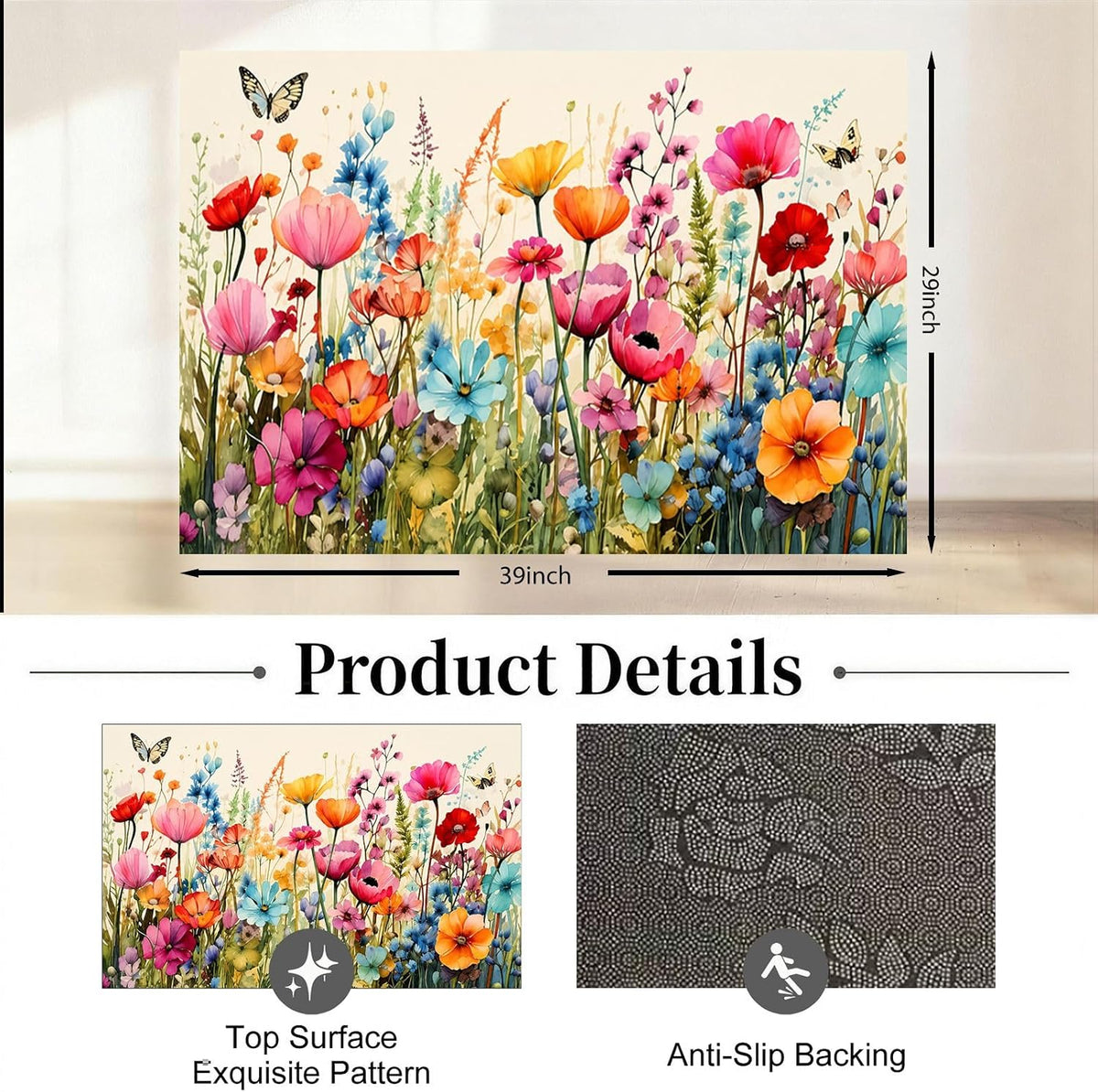 Wildflower Non‑Slip Welcome Door Mat