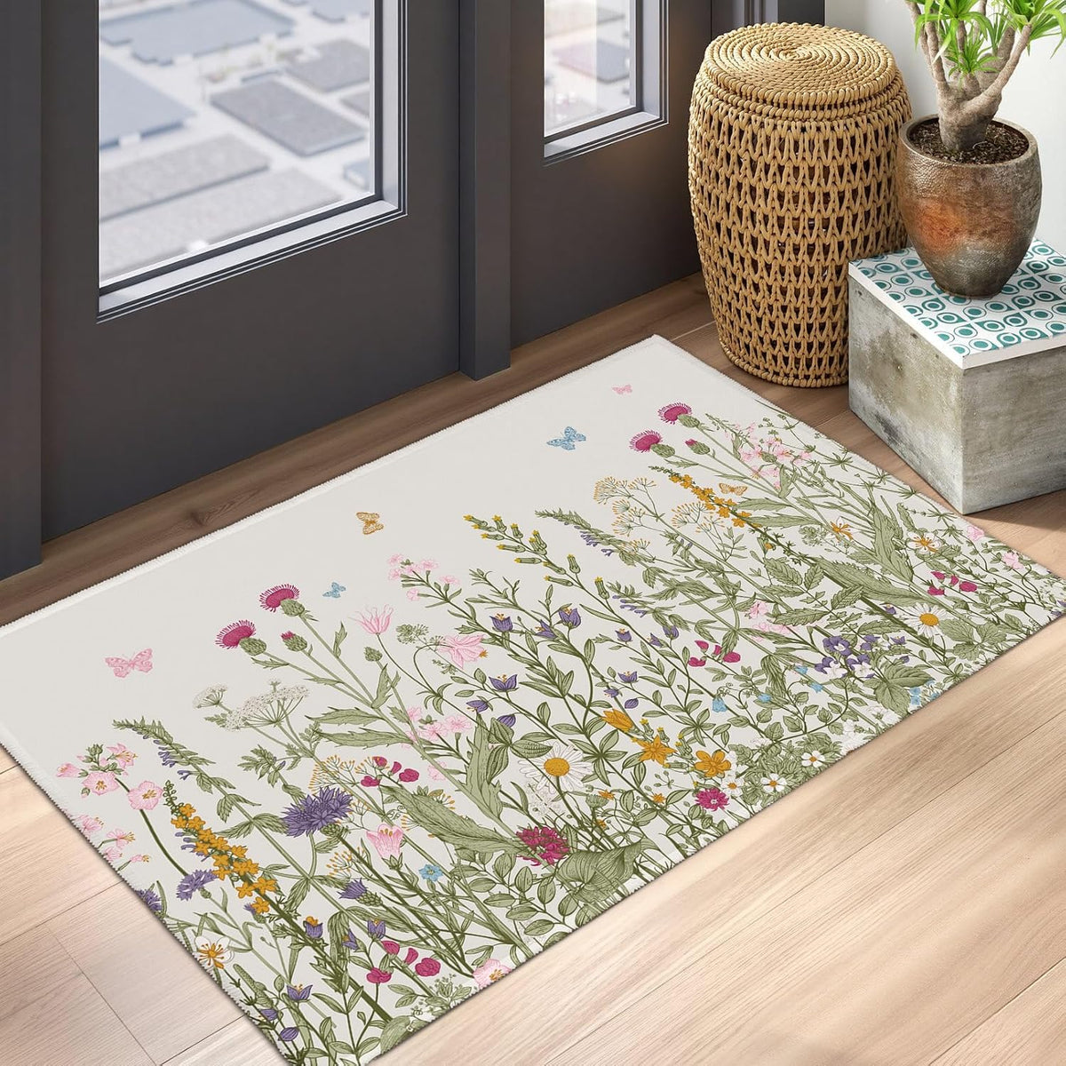 Spring Floral Non‑Slip Entryway Rug