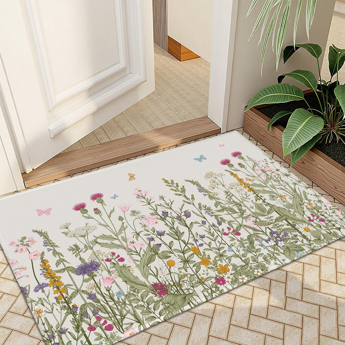 Spring Floral Non‑Slip Entryway Rug