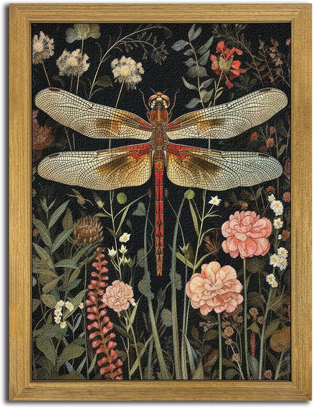 Vintage Dragonfly Flower Framed Wall Art