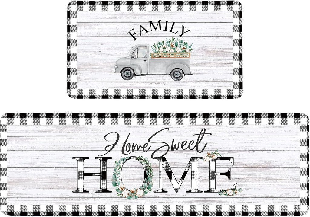 Buffalo‑Plaid Farmhouse Kitchen Rug Set