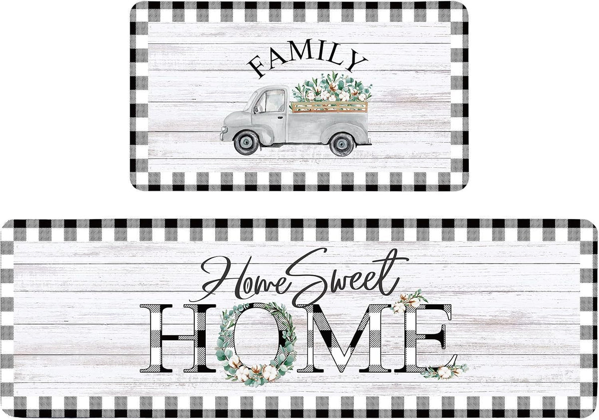 Buffalo‑Plaid Farmhouse Kitchen Rug Set