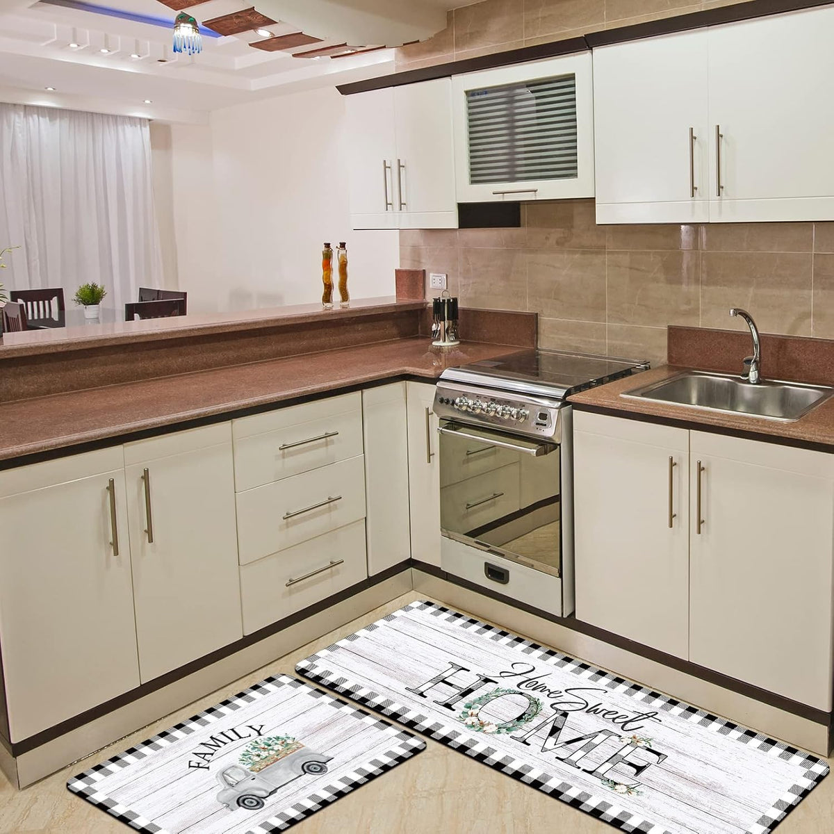 Buffalo‑Plaid Farmhouse Kitchen Rug Set