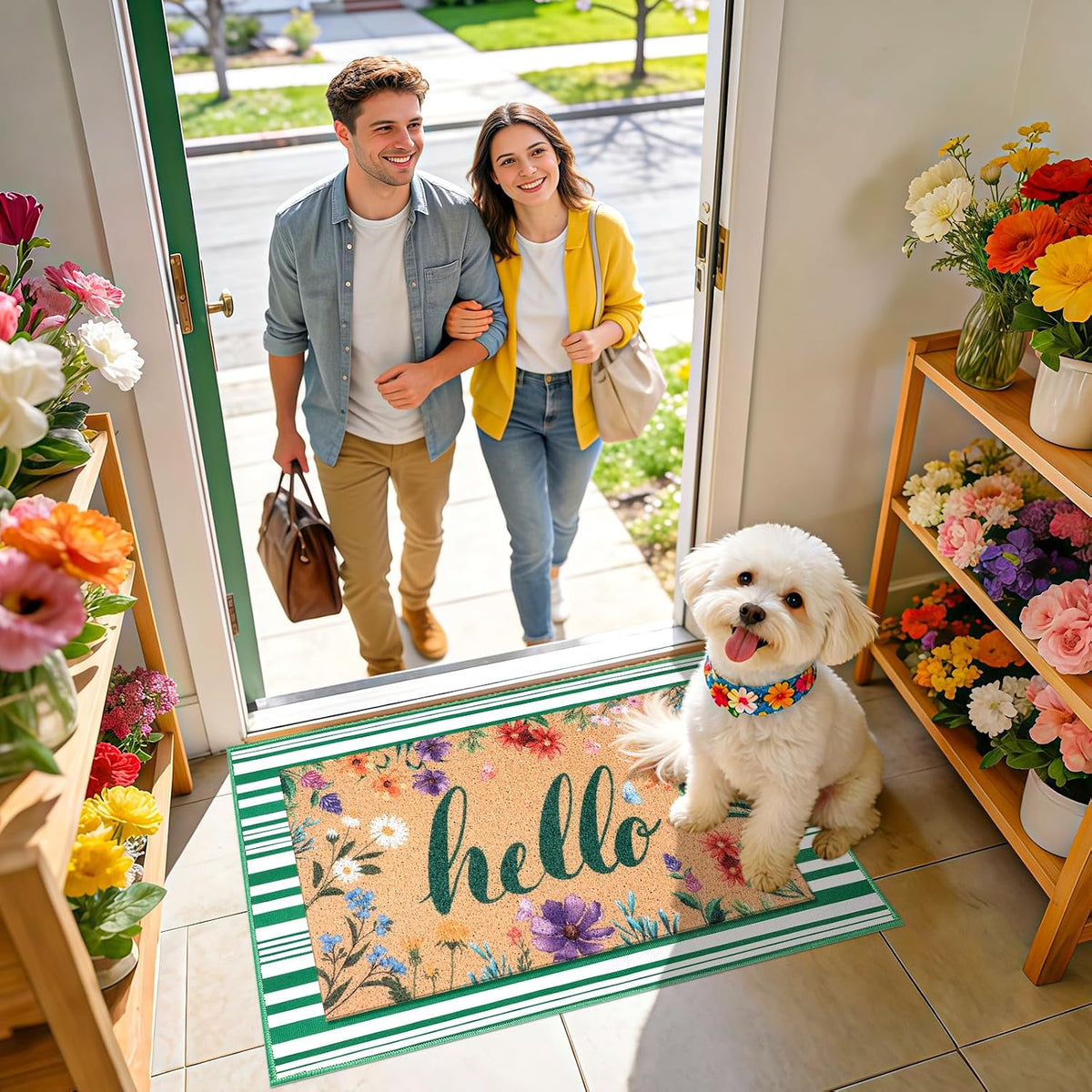 Summer Floral Welcome Door Mat Set
