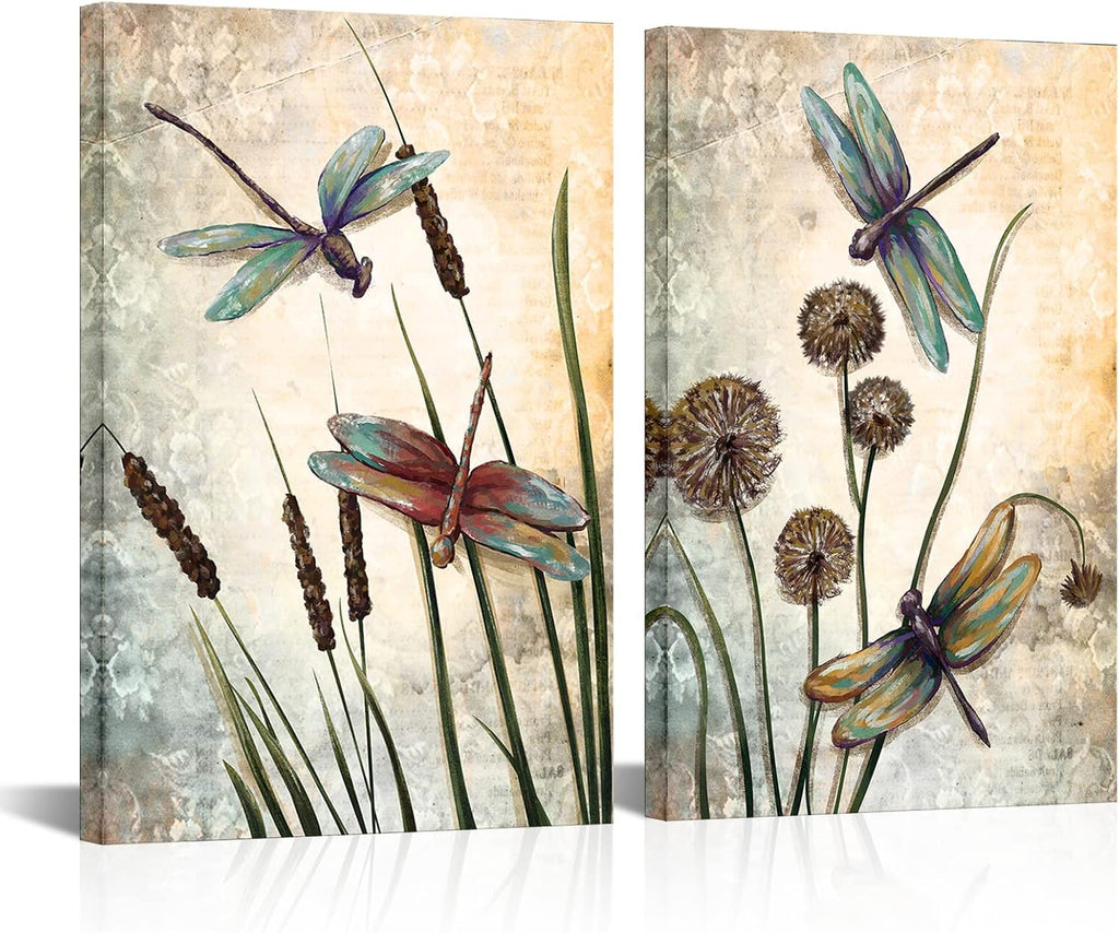 Vintage Dragonfly Canvas Wall Art Print