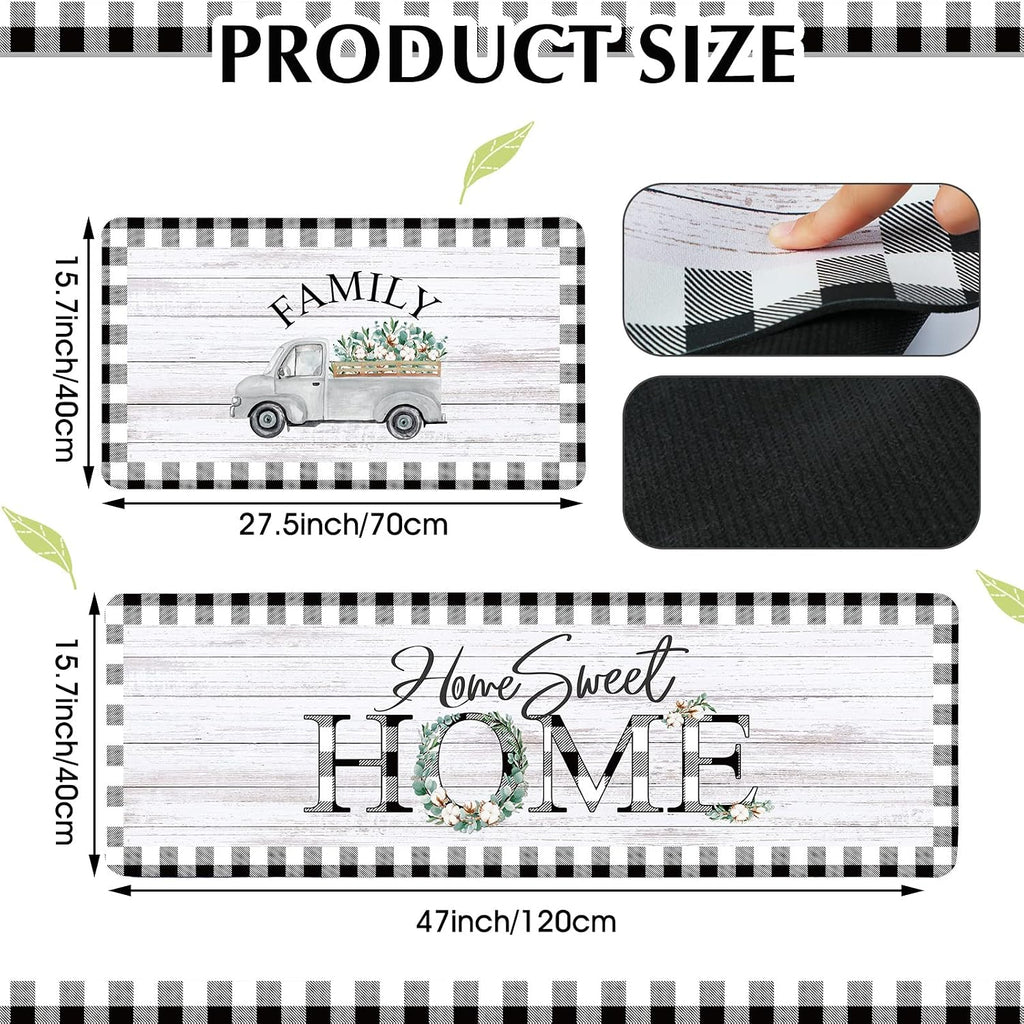 Buffalo‑Plaid Farmhouse Kitchen Rug Set