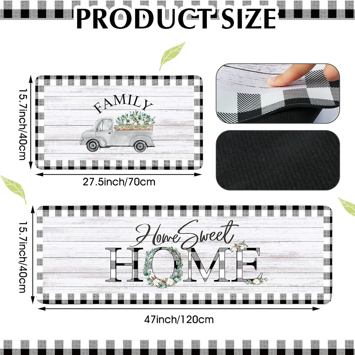 Buffalo‑Plaid Farmhouse Kitchen Rug Set