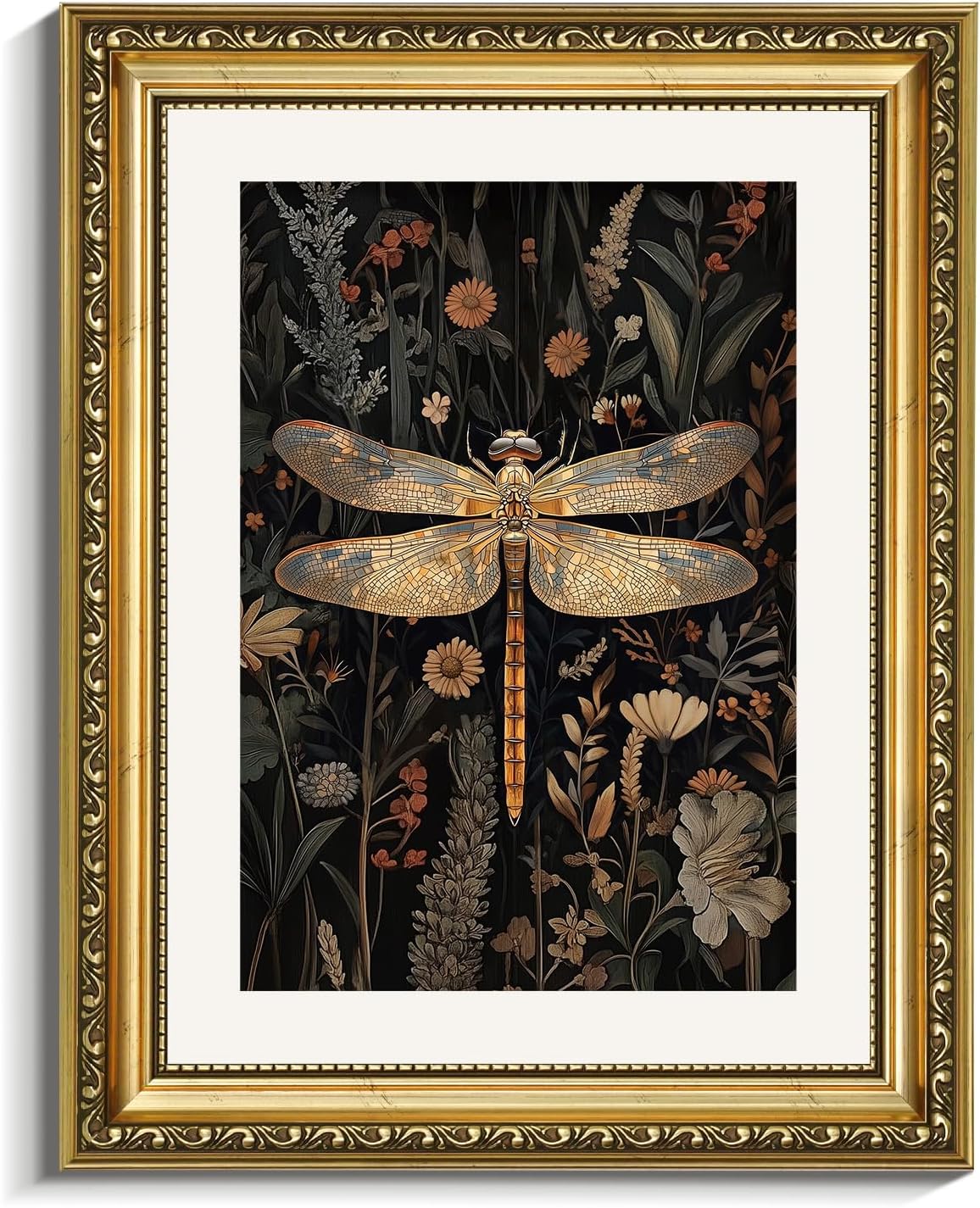 Gold Dragonfly Botanical Framed Wall Art
