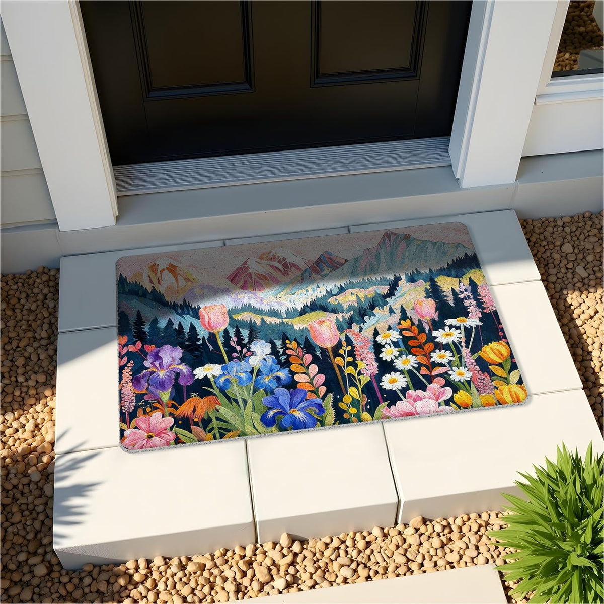Colorful Wildflower Welcome Door Mat