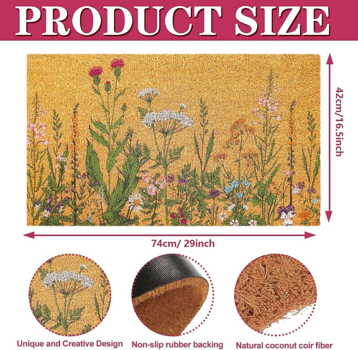 Vintage Wildflower Coir Welcome Doormat