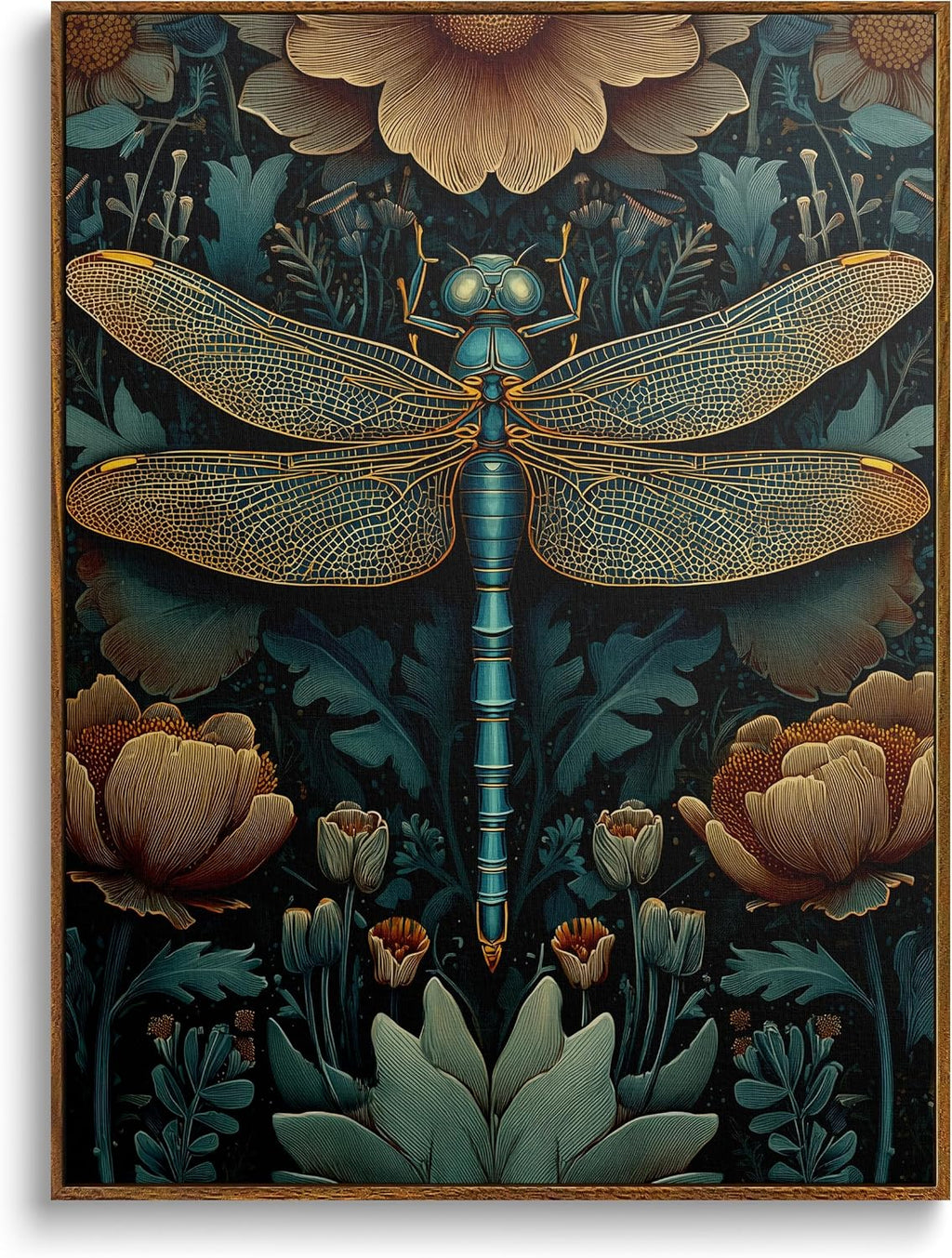 Dark Dragonfly Framed Canvas Wall Art